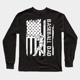 Baseball Dad Catcher USA Flag Father's Day Long Sleeve T-Shirt